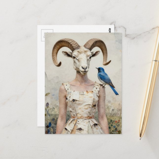 Bighorn Sheep Woman in a Birch Bark Dress Fashion  Postcard (Front/Back In Situ)