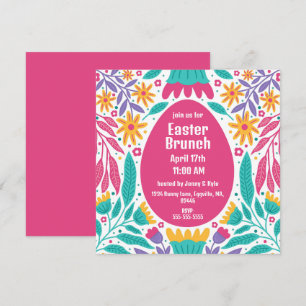 Bight Folk Art Flowers Easter Invitation