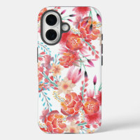 Bight pink coral watercolor trendy floral pattern