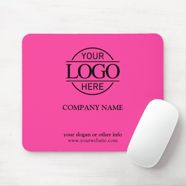 Bight Pink Modern Custom Company Business Logo Mouse Mat (With Mouse)
