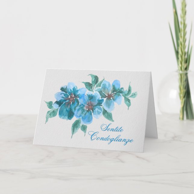 Biglietto di Condoglianze Floreale Blu Italian Card (Front)