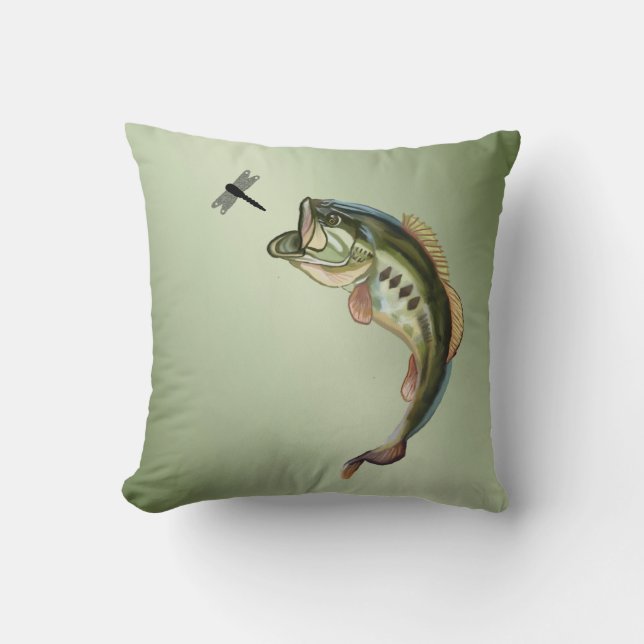 Bigmouth Bass Fishing Dragonfly Cushion (Front)
