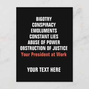 Bigotry Collusion Emoluments Obstruction Impeach Postcard