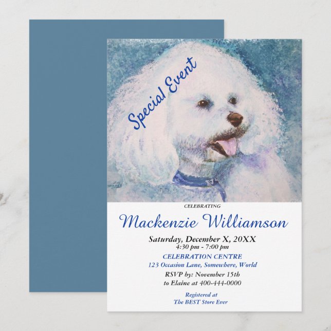BIJON FRISE PUPPY WISHES HAPPY BIRTHDAY INVITATION (Front/Back)