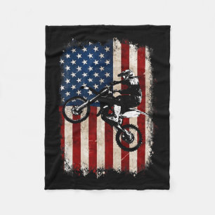 Bike American Flag Motocross Biker 4th Of July Men Fleece Blanket