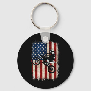 Bike American Flag Motocross Biker 4th Of July Men Key Ring