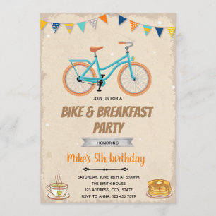Bike and breafast birthday theme invitation