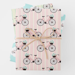 Bike and Flowers Pattern Wrapping Paper Sheet