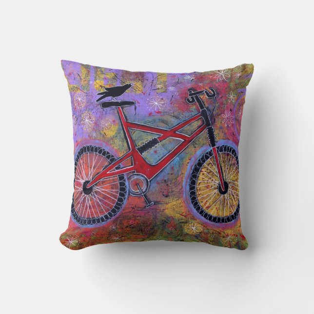 Bike and Raven Pillow - Pure Delight (Front)