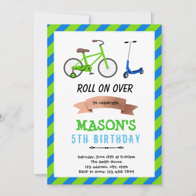 Bike and scooter wheel fun party Invitation (Front)