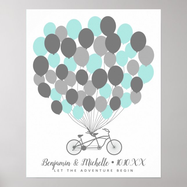 Bike & Balloons Guest Book Poster - 50 Spaces (Front)