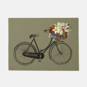 Bike bicycle flower door mat taupe