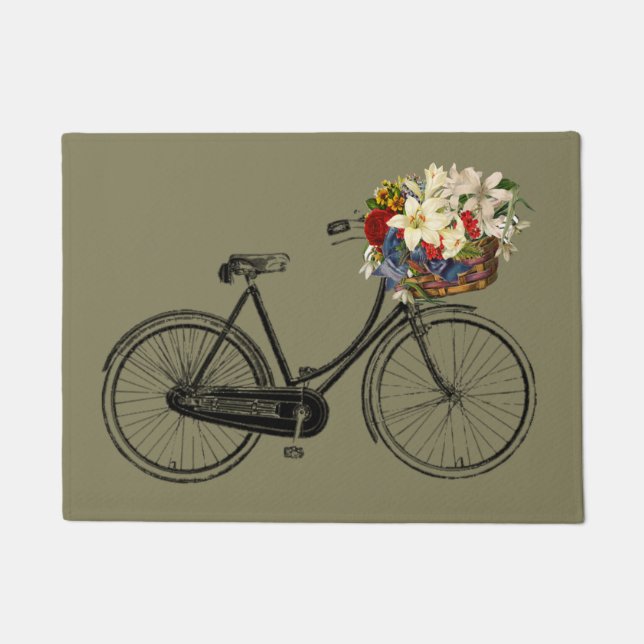 Bike bicycle flower door mat taupe (Front)