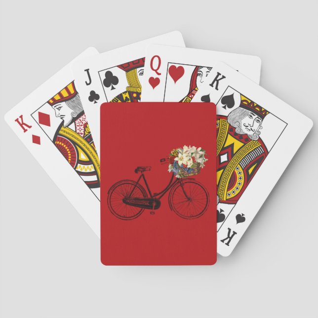 Bike bicycle flower playing cards red (Back)