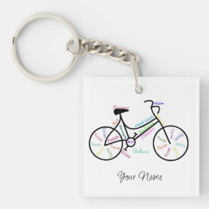 Bike, Bicycle  Sport, Motivational Words & Stripes Key Ring