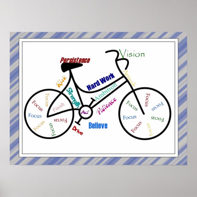 Bike, Bicycle  Sport, Motivational Words & Stripes Poster (Front)