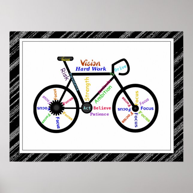 Bike, Bicycle  Sport, Motivational Words & Stripes Poster (Front)