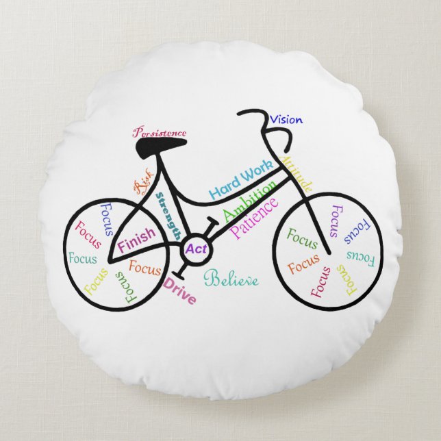 Bike, Bicycle  Sport, Motivational Words & Stripes Round Cushion (Front)