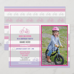 Bike Birthday Bicycle Ride Party Pink Girls Photo Invitation