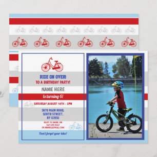 Bike Birthday Bicycle Ride Party Red Boys Photo Invitation