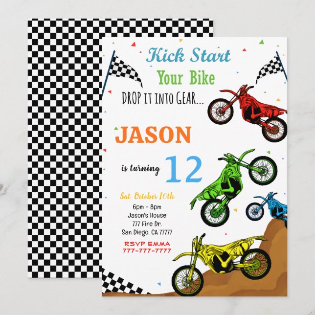 Bike Birthday Invitation  (Front/Back)