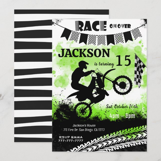 Bike Birthday Invitations, Boy Invitations  (Front/Back)