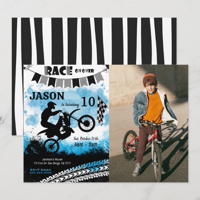 Bike Birthday Photo Invitation  (Front/Back)