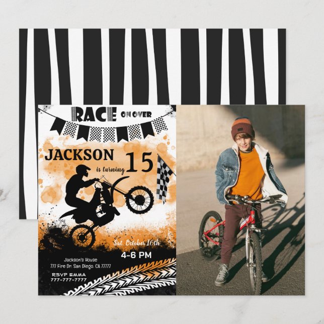 Bike Birthday Photo Invitation, Boy Invitations (Front/Back)