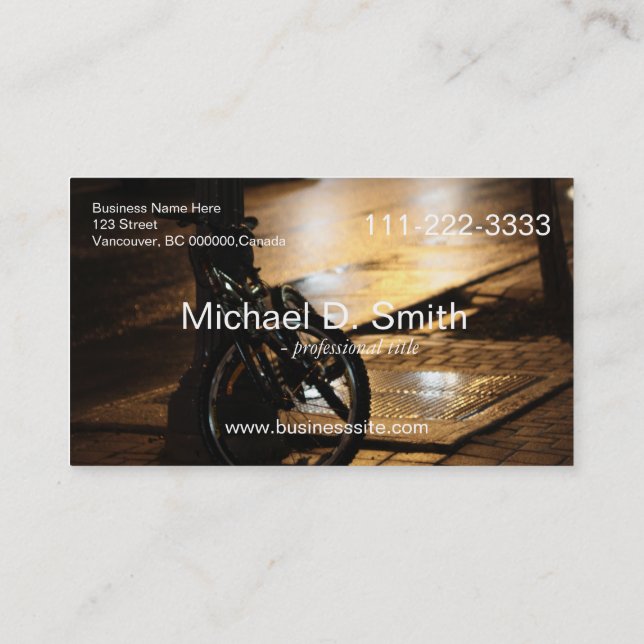 bike by street night photo business card (Back)