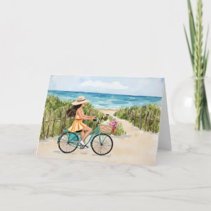 Bike by the Beach Watercolor Stationery Card