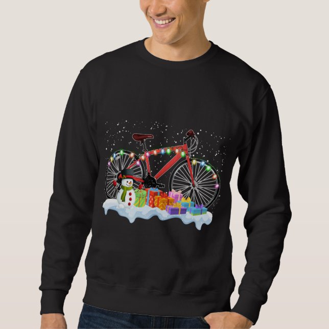Bike Christmas Tree Light Funny Cycling Team Ugly  Sweatshirt (Front)