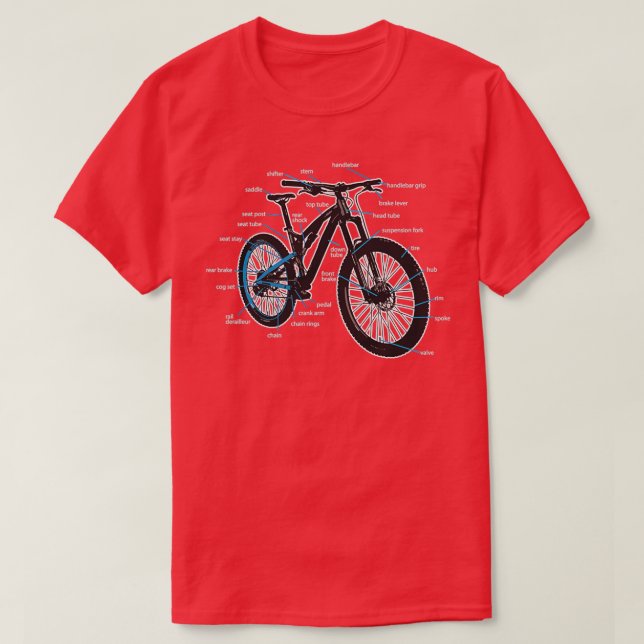 Bike Diagram Parts of a Mountain Bikes T-Shirt (Design Front)