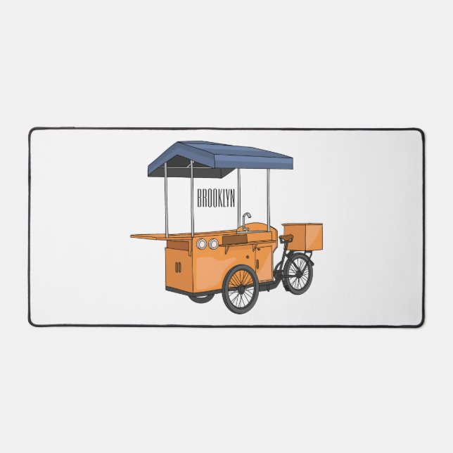 Bike food cart cartoon illustration desk mat (Front)