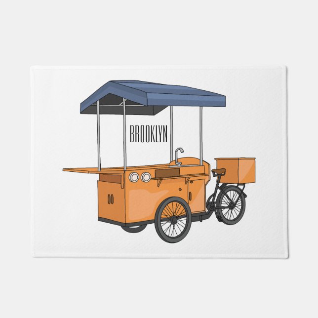 Bike food cart cartoon illustration doormat (Front)