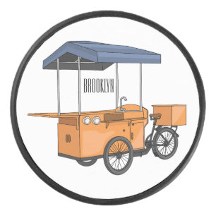 Bike food cart cartoon illustration hockey puck