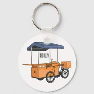 Bike food cart cartoon illustration key ring