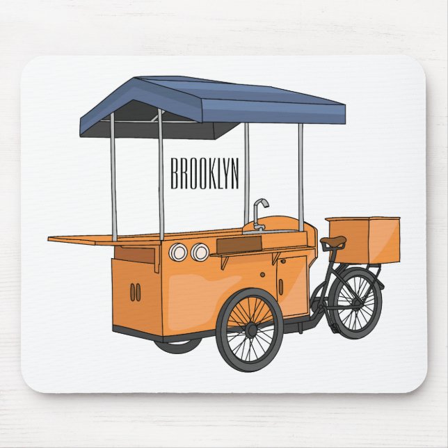 Bike food cart cartoon illustration mouse mat (Front)