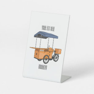 Bike food cart cartoon illustration pedestal sign