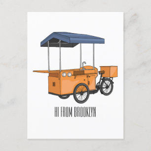 Bike food cart cartoon illustration postcard