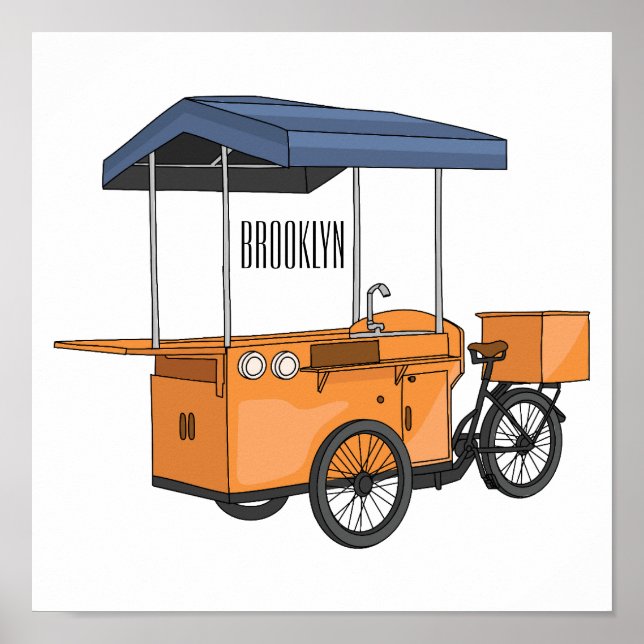 Bike food cart cartoon illustration poster (Front)