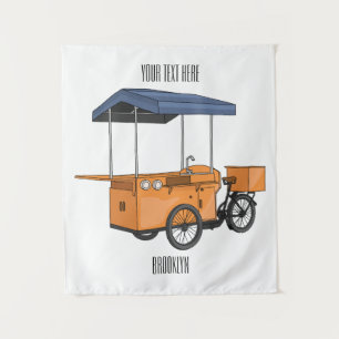 Bike food cart cartoon illustration  tapestry