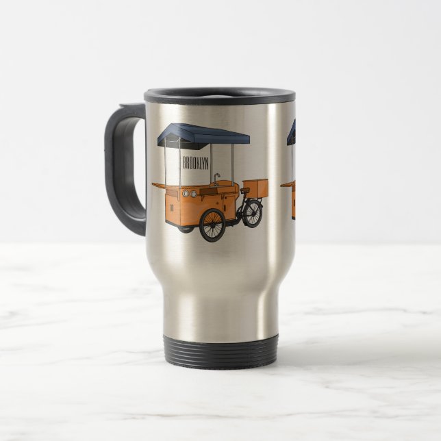 Bike food cart cartoon illustration travel mug (Front Left)