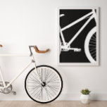 Bike Front Black and White Silhouette  Poster<br><div class="desc">This contemporary style poster features an oversized white bicycle front silhouette on a black background creating a geometric,  modern look. The background colour can easily be changed by clicking "Edit Design". This print is shown in a white frame (not included).</div>