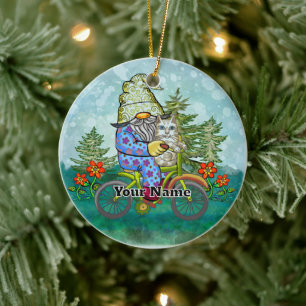 Bike gnome ceramic tree decoration