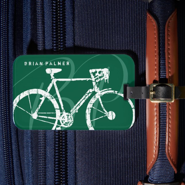 Bike / Green Cyclist Luggage Tag (Front Insitu 4)