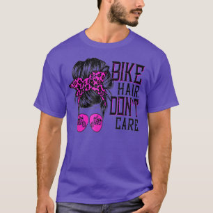 Bike Hair Don't Care Messy Bun Vintage Girl Biker  T-Shirt
