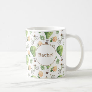 Bike, Hot Air Balloon & Rose Pattern Custom Coffee Mug