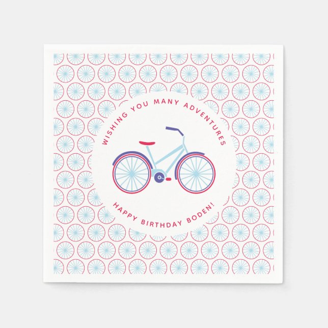 Bike Illustrated Modern Personalised Party Napkin (Front)