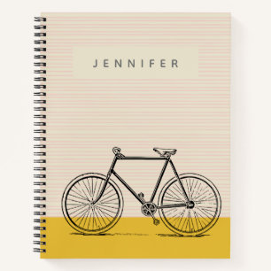 Bike Illustration on Blush and Yellow with Name Notebook