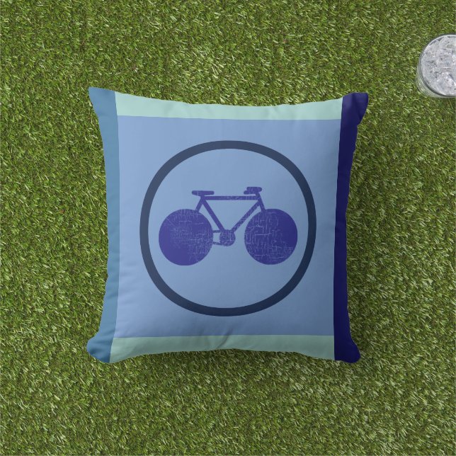 Bike-inspired design of bicycle on geometric blue cushion (Grass)